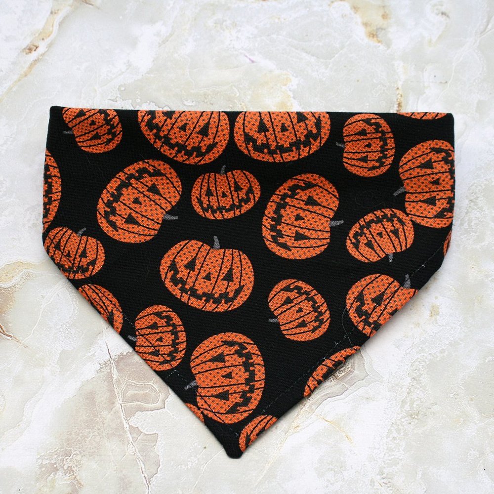 HAND CRAFTED Halloween Pumpkin Print Dog Cat Bandana Pet Scarf Accessory